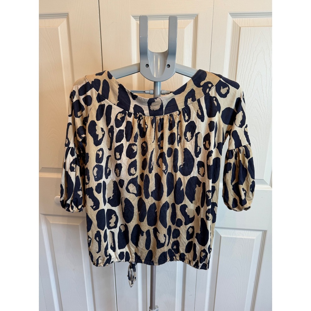 Diane von Furstenberg Leopard Print Silk Blend Dolman Sleeve Blouse Top Size 0 - Picture 6 of 7